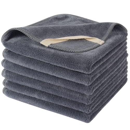 SINLAND Microfiber Facial Cloths Fast Drying Washcloth 12inch x 12inch Grey 6 pack …