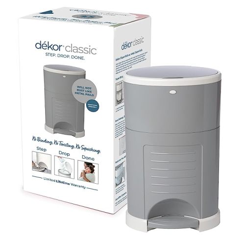 Diaper Dekor Classic Hands-Free Diaper Pail | Gray | Easiest to Use | Just Step – Drop – Done | Doesn’t Absorb Odors | 20 Second Bag Change | Most Economical Refill System