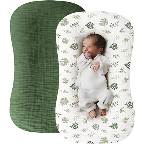 2 Pack Muslin Muslin Baby Lounger Cover for Boy, 100% Soft Cotton Newborn Lounger Cover, Breathable Baby Neutral Nest Slipcover