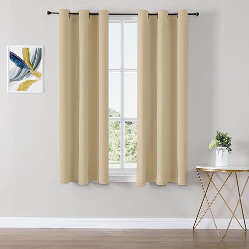 ChrisDowa Blackout Curtains 63 inches Long for Bedroom - 2 Panels Set Grommet Thermal Insulated Room Darkening Curtains for Living Room (Biscotti Beige, 42 x 63 Inch)