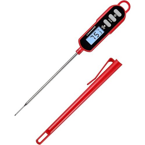 Lonicera Digital Cooking Thermometer for Bread Baking, Food and Water Temperature Measurement. Waterproof and Long Stem with Meat Temp Guide, Display with Backlit (Red)