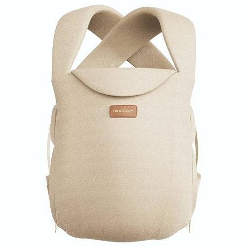 Momcozy Newborn Carrier WeeSnug- Lightweight and Cozy Comfort for 7-25 lbs, Ergonomic Cross-Back Support, Effortless to Put On, Hands-Free Baby Carrier with Lumbar Support, Khaki