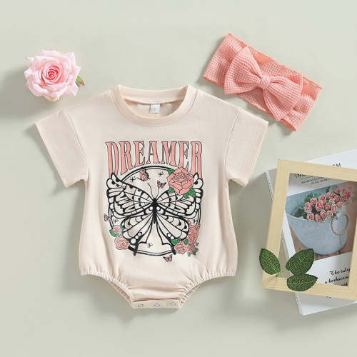 Infant Baby Girl 2Pcs Bodysuit Short Sleeve Dreamer Butterfly Flower P – August + Willow