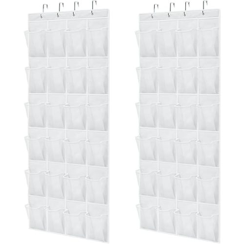 Gorilla Grip Over the Door Shoe Organizer, 2 Pack, 24 Breathable Mesh Pockets, Space Saving Hanging Storage Holder, Closet Rack Hanger Holds Up to 40 lbs, Hangs on Closets, Shoes, Accessories, White