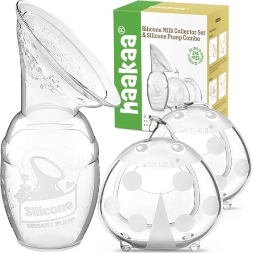 haakaa Manual Breast Pump for Breastfeeding 4oz/100ml and Ladybug Milk Collector 2.5oz/75ml Combo, Food-Grade Silicone