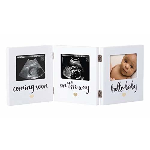 Pearhead Triple Sonogram Keepsake Photo Frame, Ultrasound Pregnancy to Newborn Picture Frame, Baby Nursery Décor, White