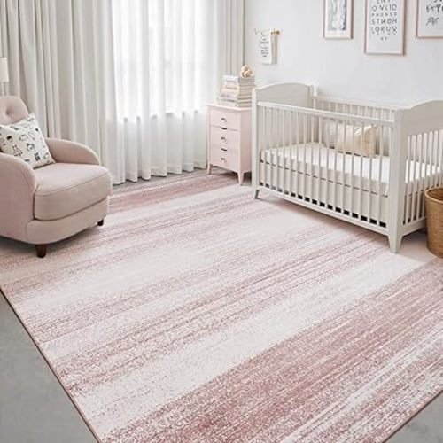 Pink Nursery Rug Bedroom Abstract 5x7 Baby Girl Area Rugs for Living Room-Soft Washable Rugs for Toddler Girl Room Kids Playroom Contemporary Neutral Non Slip Modern Rug