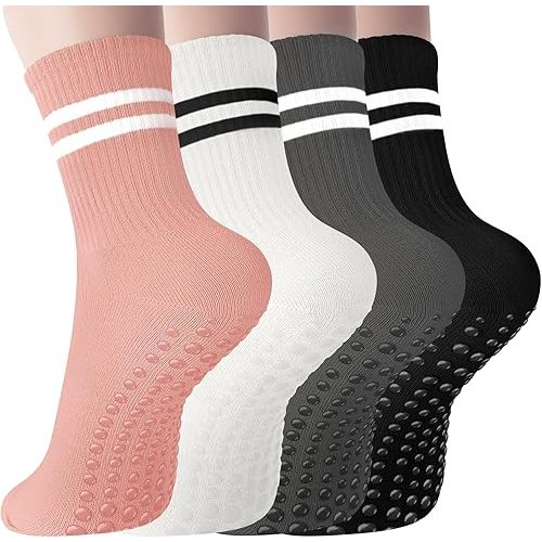 Pilates Socks with Grips for Women Long Non-Slip Yoga Grippy Socks for Barre,Ballet,Dance & Hospital,Anti-Skid Workou