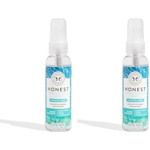 The Honest Company Plant-Based Hand Sanitizer Spray | Kills 99.9% of Germs | Hypoallergenic, Quick-drying + Moisturizing | Coastal Surf, 2 fl oz (Pack of 2)