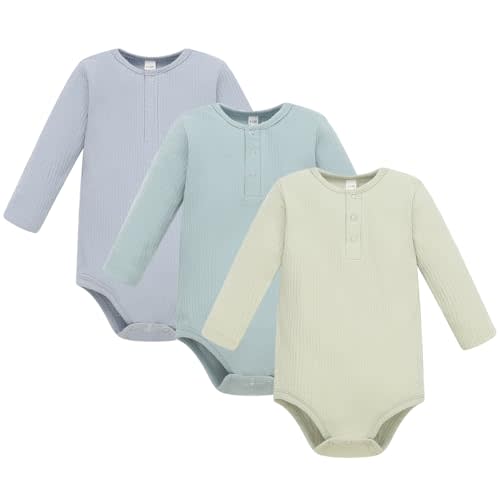 WATOCHE Baby Boy Ribbed Bodysuit Long Sleeve Solid Romper Newborn One Piece Outfits Unisex Ribbed Clothes,0-18 Months