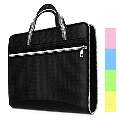 13 Pockets Portable Expanding File Folder, Expandable Accordion File Organizer with Zipper Closure Handle for Organizing Document Paper and Letter Waterproof Oxford Canvas - Black
