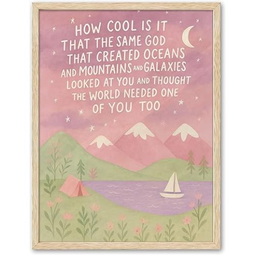 KensTro Natural OAK Wood Same God Creation Framed Wall Art,12x16in Inspirational Christian Bible Canvas Art,Mountain Nursery Decor,Pink Set of 1 for Christian Girly Dorm Gift for Girl Adoption Gifts