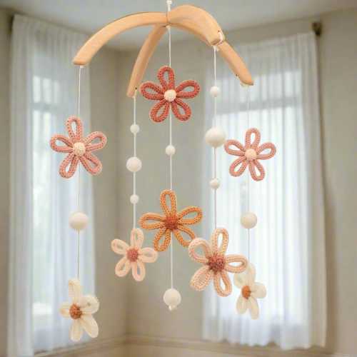 Daisies nursery mobile multicolored - baby girl gift - floral baby room decor, flowers, retro