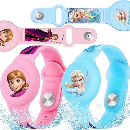 ZHOC 2 Pack AirTag Bracelet for Kids, Waterproof Cute Cartoon Air tag Holder for Kids with Soft Silicone Full Coverage Anti-Lost Hidden Airtag Wristband Accessories for Child