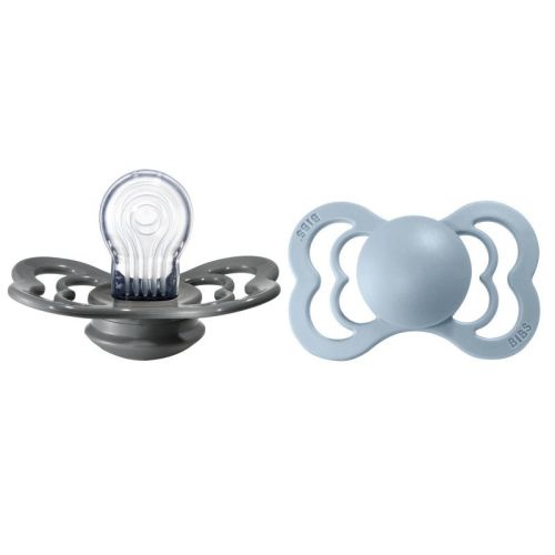 Bibs Supreme Silicone Pacifier - 6-18 Months - Size 2 - 2pk - Iron/baby Blue