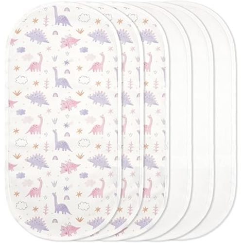 TILLYOU Waterproof Changing Pad Liners 6 Pack, 100% Cotton Reusable Cloth Diaper Liners, Dinosaur