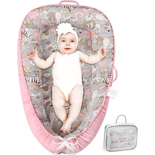 Baby Lounger - Baby Lounger Pillow for Newborn, Breathable & Soft Baby Nest Co Sleeper for Baby 0-24 Months, Portable Infant Lounger Baby Floor Seat for Home and Travel (Zoo)