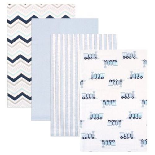 Luvable Friends Baby Boy Cotton Flannel Receiving Blankets, Train 4-pack, One Size