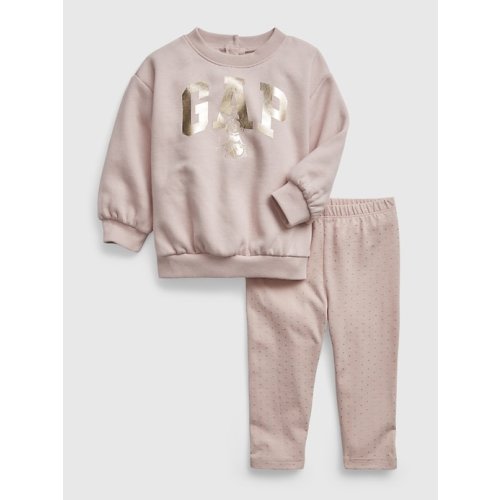 Gap × Disney Baby Metallic Minnie Mouse Sweat Set in dull rose pink, size: 0-3 M