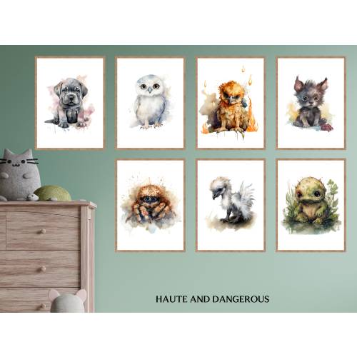 Magical Baby Creature Nursery Printable Art Set of 7, DIY nursery decor, Wizard HP art, Magic creatures prints, Digital Download Printables