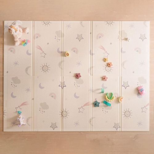 Nuby Reversible Baby Floor Mat, 77" x 58" - Foldable and Lightweight Baby Play Mat for Floor - Easy Storage and Travel - Stars and Sky