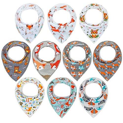 10-Pack Baby Bandana Bibs Upsimples Baby Boys Bibs for Drooling and Teething, Super Absorbent Bibs Baby Shower Gift - Fox Set