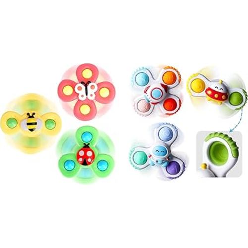 ALASOU 6 PCS Suction Cup Spinner Toys(3 Farm+3 Space) for infant and toddlers
