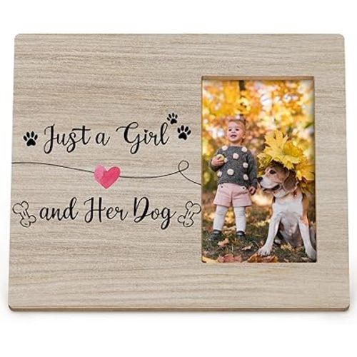 DIENADF Dog Memorial Picture Frame, Pet Memorial Frame, Pet Memorial Gifts for Dogs, Dog Mom Mothers Day Gifts, Dog Mom Gifts for Women, Just a Girl and Her Dog Wood Tabletop Frames(4x6 Inch Photos)
