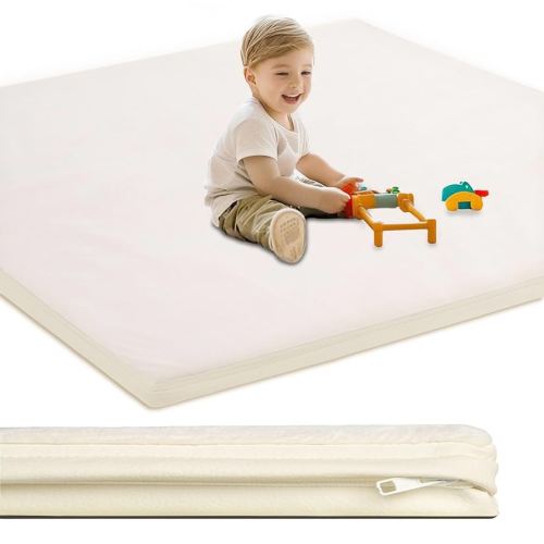 Baby Play Mat for Floor,1.3"Thick Padded Foam 50x50 playpen mat, Soft Velvet&Non-Slip Leather,Removable&Washable Cover,Nursery Rug for Baby Crawling,Toddlers,Infants,kids,Yoga,Tatami,Beige