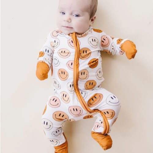 Smiley Bamboo Zip Romper | Copper