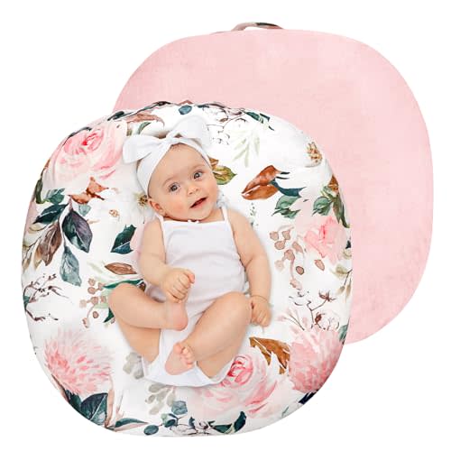 Newborn Lounger Cover, Soft Comfortable Baby Lounger Cover, 1 Pack Reversible Removable Slipover for Infant Lounger Pillow, Pink Floral (Lounger not Included)