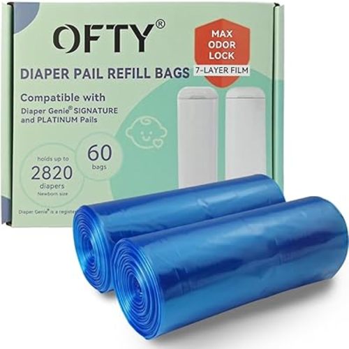 OFTY Diaper Bags Refill: Compatible with Diaper Genie Easy Roll Pail, 60 Bags Odor Control Refills Hold Up to 2820 Newborn Diaper for 16 Months