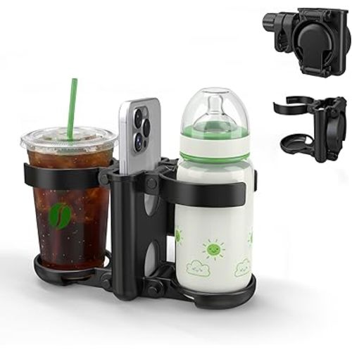 ZealSound Stroller Cup Holder, 3-in-1 Bottle Holder with Phone Holder for Wheelchair, Stroller, Bike, Walker, Scooter, Foldable Universal Drink Holder for Uppababy, Bugaboo, Nuna, Doona