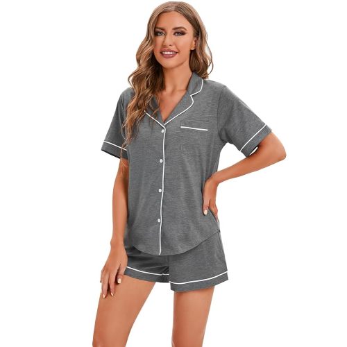 LUBOT 100% Cotton Pajamas for Women 2 Piece PJ Set Button-Down Soft Knit Short Sleeve Summer Sleepwear Loungewear XS-XXL