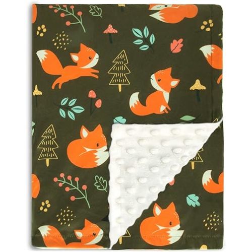 BORITAR Baby Blanket for Boys Girls Soft Plush Minky Fabric Blanket, Double Layer Dotted Backing with Forest Foxes Multicolor Printed for Toddler Newborn 30 x 40 Inch