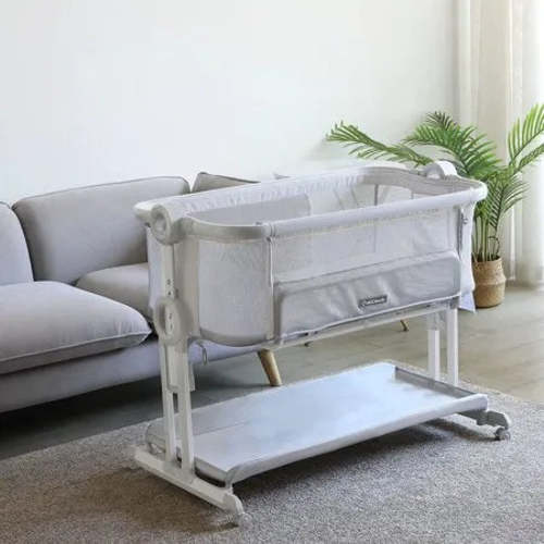 Baby Bassinet Bedside Sleeper Crib - Mesh Breathable, Portable, Adjustable Height with Storage and Wheels