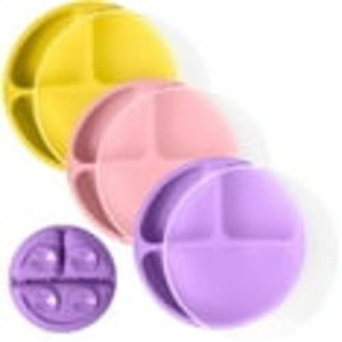WeeSprout Suction Plates with Lids for Babies & Toddlers, 100% Silicone, Dinnerware Stays Put, 3-Pk