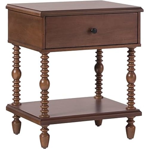 Walker Edison Easy Assembly Wood 1 Drawer Spindle Nightstand - Dark Brown