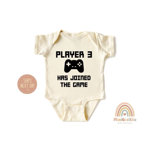 Newborn Gift - Player 3 Has Joined the Game Baby Onesie®, Computer Gamer Tee- Birth Announcement Shirt, Gamer Parents New Baby Gift