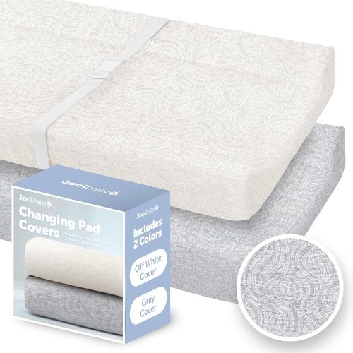 Jool Baby Changing Pad Covers 2 Pack– Soft & Comfortable, Fits Most Standard Diaper Changing Pads (Off-White & Gray - Wave)