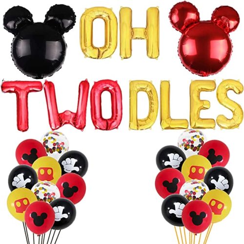 Mickey 2nd Birthday Party Decorations Supplies Red and Black Mickey Head Balloons Oh Twodles Balloons Photo Prop for Boy Baby Birthday (Gold)