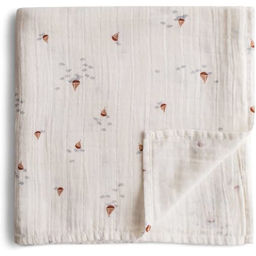 mushie Muslin Baby Swaddle Blanket | 100% Organic Cotton (Boats)