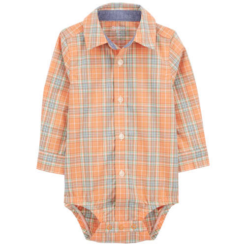 Baby Plaid Button-Front Bodysuit - 3M - Style,Orange