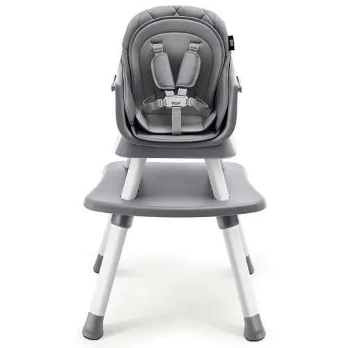 HARPPA Silla alta para bebé 6 en 1, silla de alimentación convertible para bebés y niños pequeños, asiento elevador de comedor con bandeja extraíble, color gris claro
