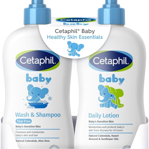 Cetaphil Baby Wash & Shampoo Plus Body Lotion, Healthy Skin Essentials, Head to Toe Hydration for up to 24 Hours, for Delicate, Sensitive Skin, 2-Pack,White