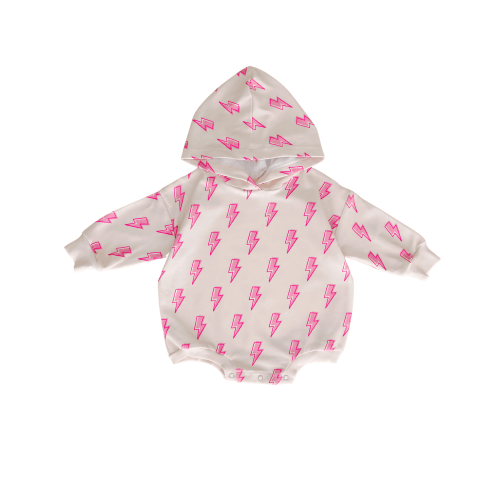 LPK Hooded Bubble Romper - Pink Bolts