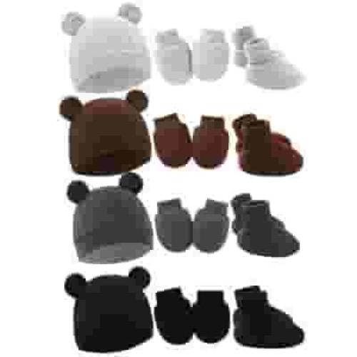 4 Pack Newborn Baby Hats Mittens Set for Boys Girls Hospital Hat Beanie Infant Caps Baby Gloves Socks for 0-6 Months