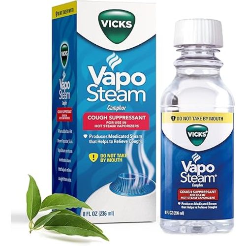 Vicks VapoSteam Medicated Liquid with Camphor, a Cough Suppressant, 8 Oz – VapoSteam Liquid Helps Relieve Coughing, for Use in Vicks Vaporizers and Humidifiers, FSA and HSA Eligible