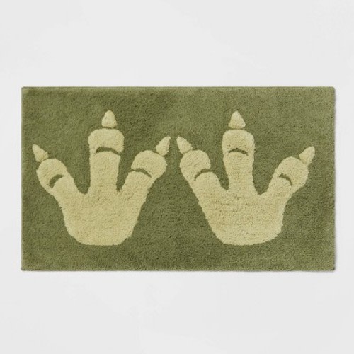 Dinosaur Feet Kids' Bath Rug - Pillowfort™: Aqua Green Tufted Cotton, Medium Pile, Kids Bathroom Mat, 1'8"x2'10"
