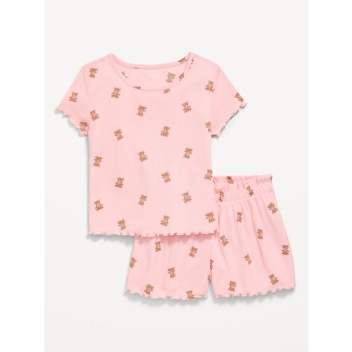 Ribbed Lettuce-Edge Pajama Top and Shorts Set for Girls